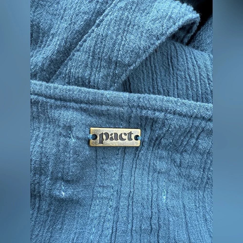 Pact Organic Cotton Jumpsuit Sz S Blue Boho Beachy Farmers Market Pockets - Picture 8 of 10